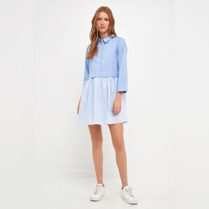 English Factory Light Blue Mini Shirt Dress